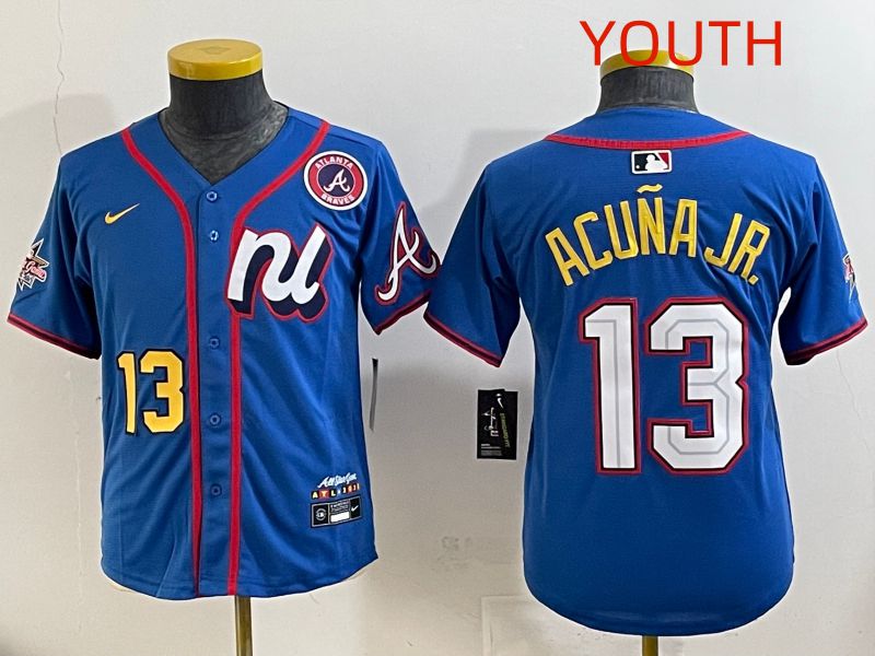 Youth 2025 Atlanta Braves 13 Acuna jr Blue All star Nike MLB Jersey style 8